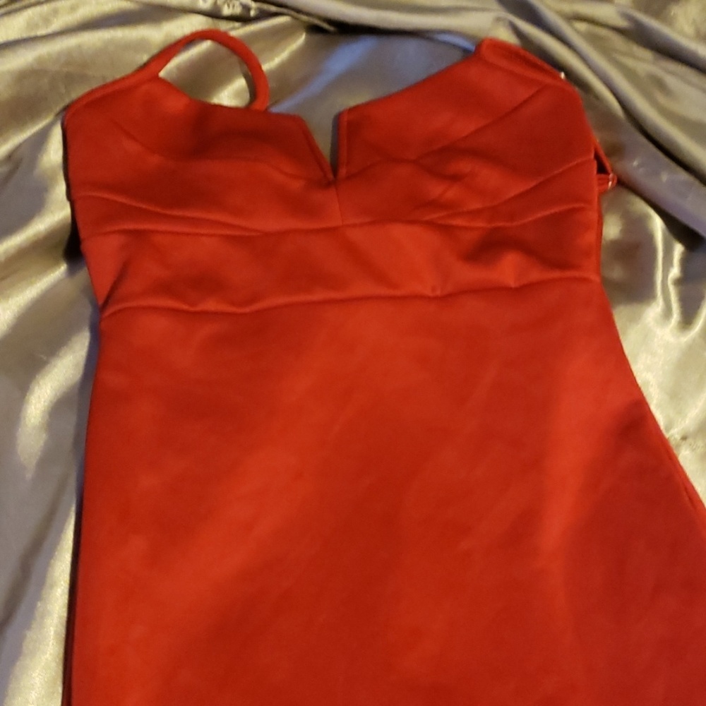 Red deep v form fitting cocktail dress